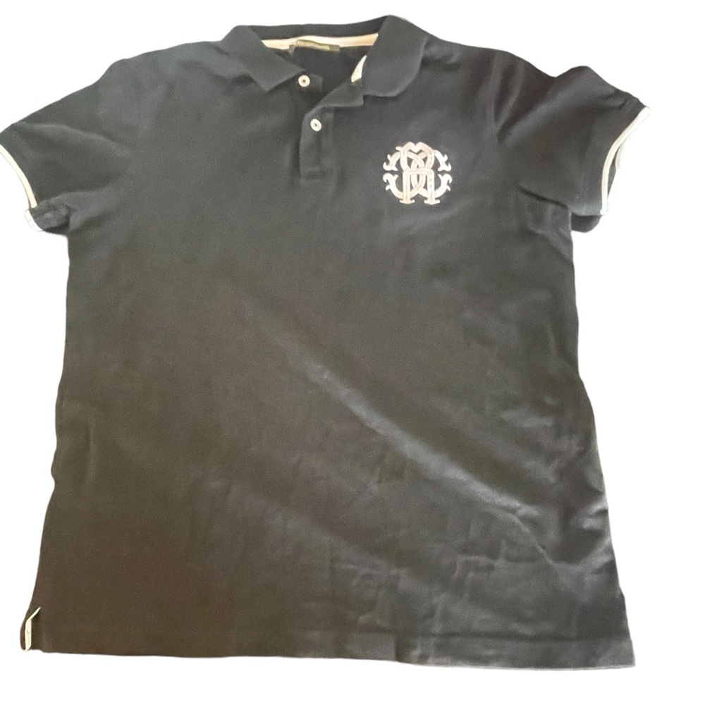 ROBERTO CAVALLI Black Logo Polo Size Large